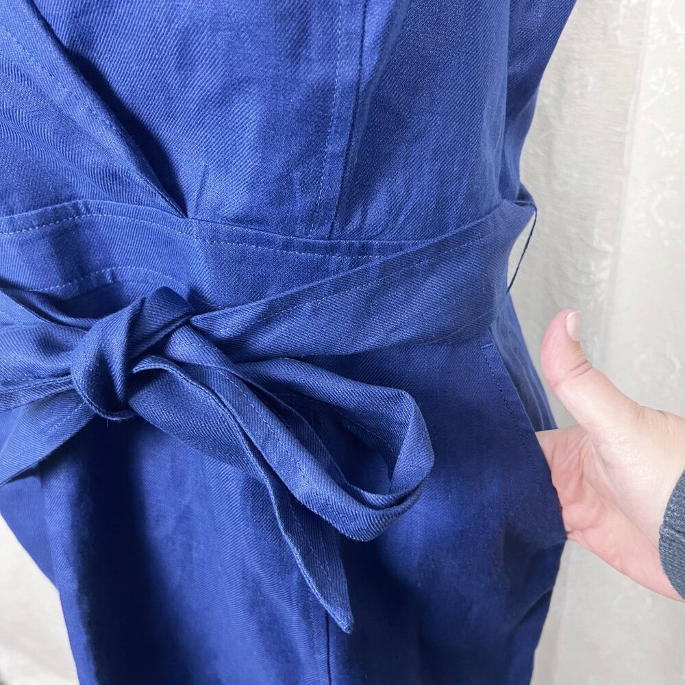 Luxe Irish Linen Dress Baird McNutt x Talbots bright navy blue A-line belted - Picture 4 of 8